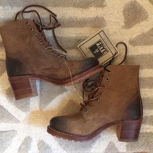 Frye lace up combat heeled booties
